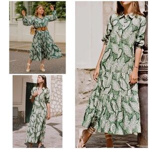 EUC Zara Green Leaves Paisley Oversized  Green & White Shift Dress Small​​